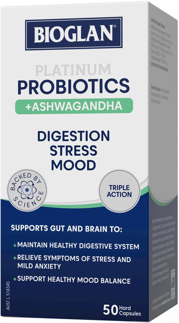 Bioglan Platinum Probiotics + Ashwagandha 50 Caps x 3 Pack = 150 Caps